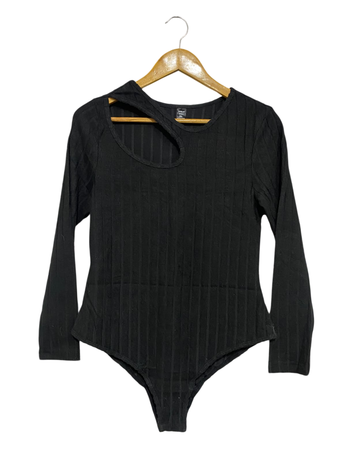 SHEIN CURVE |XL | BUST 17 | A75 | BLACK RIBBED CUT-OUT LONG SLEEVE BODYSUIT
