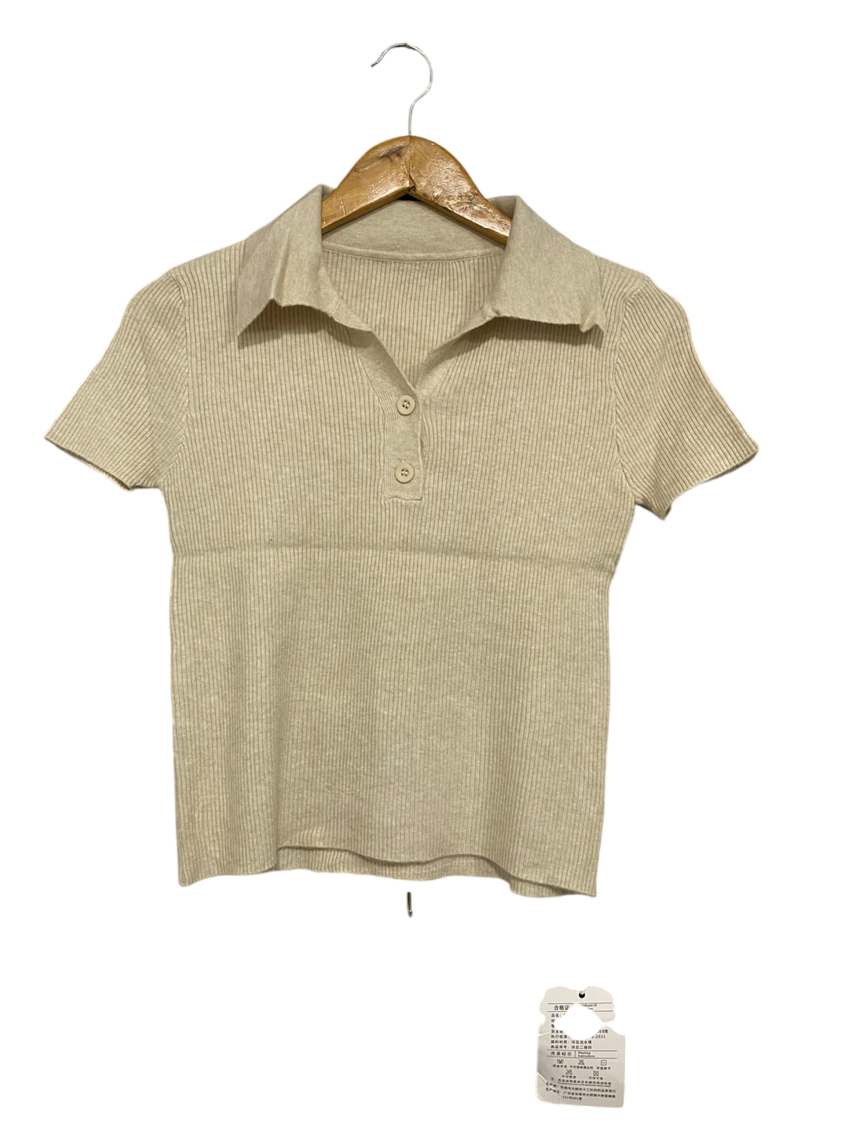 SEZ |S | BUST 15 | A75 | BEIGE RIBBED SHORT SLEEVE COLLARED POLO TOP