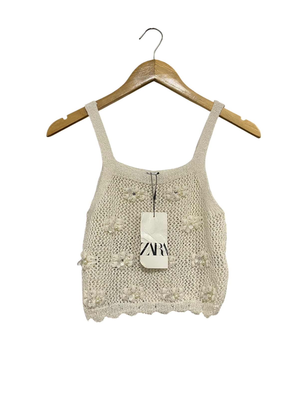 ZARA | S| BUST 13 | A75 | OFF-WHITE CROCHET FLORAL EMBELLISHED CAMI TANK TOP
