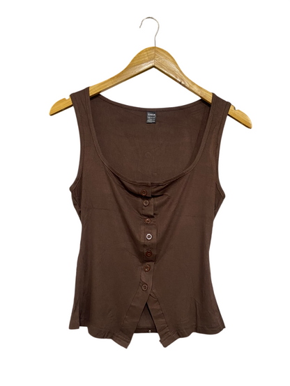 SHEIN |L | BUST 15 | A75 | BROWN RIBBED FRONT BUTTON-UP TANK TOP