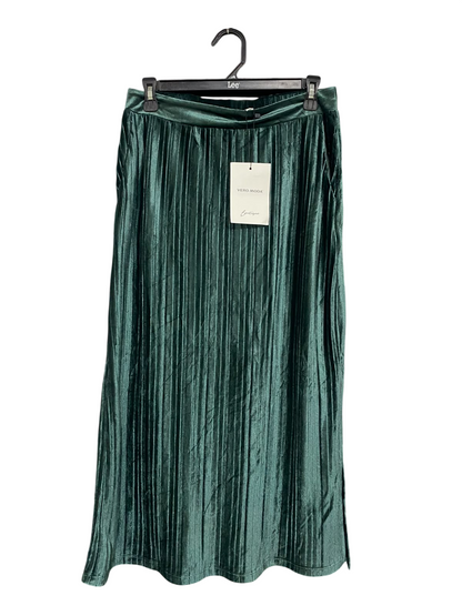 VERO MODA |M | WAIST 30| A75 | DARK GREEN PLEATED VELVET MIDI SKIRT