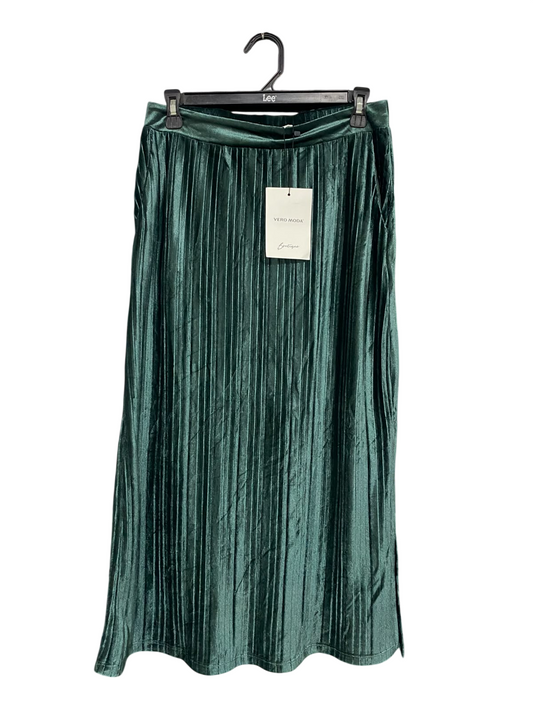 VERO MODA |M | WAIST 30| A75 | DARK GREEN PLEATED VELVET MIDI SKIRT