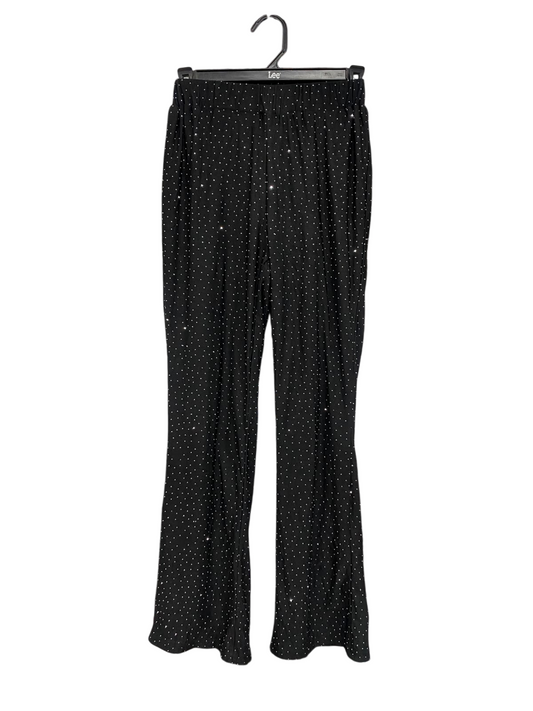 VALLEYGIRL |S | WAIST 22 | A75 | BLACK RHINESTONE EMBELLISHED WIDE LEG TROUSERS