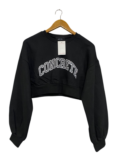 BLACK LADY |M | BUST 19| A76 | BLACK CONCRETE GRAPHIC CROPPED SWEATSHIRT
