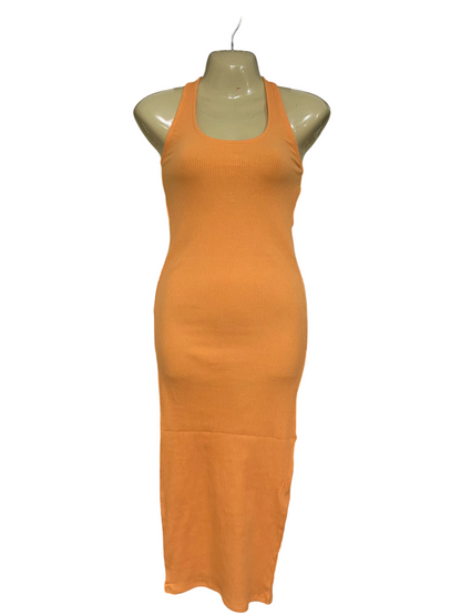 COTTON ON |XS | BUST 15 | A76 | ORANGE RIBBED RACERBACK MIDI DRESS
