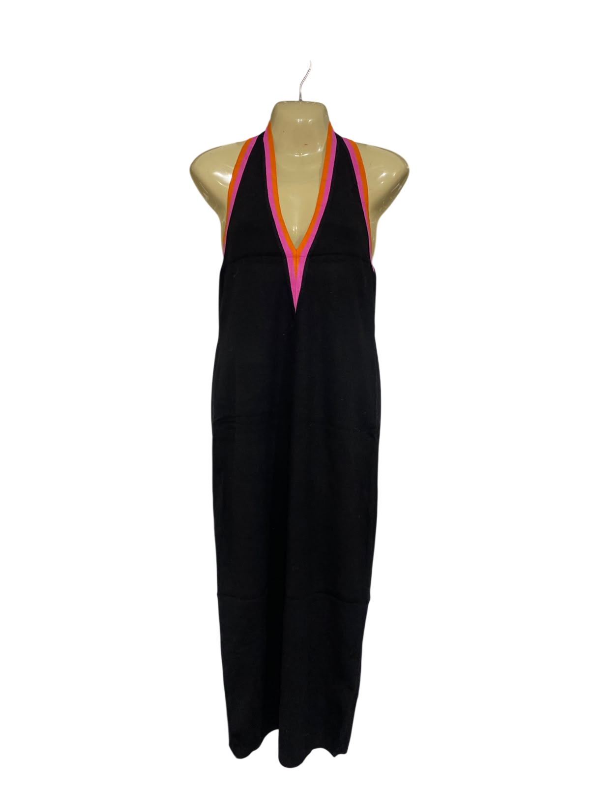 SEVEN WONDERS |XL | BUST 16 | A76 | BLACK HALTER NECK COLORBLOCK MAXI DRESS