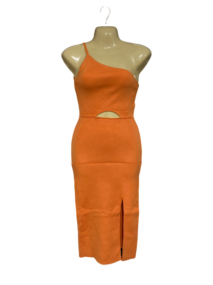 SAINTS  SECRETS |XS | BUST 15 | A76 | ORANGE ONE-SHOULDER CUT-OUT RIBBED MIDI DRESS