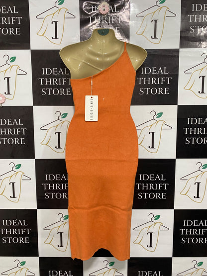 SAINTS  SECRETS |XS | BUST 15 | A76 | ORANGE ONE-SHOULDER CUT-OUT RIBBED MIDI DRESS