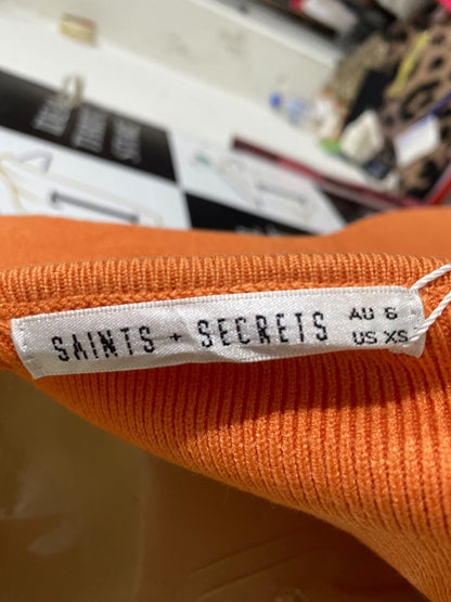 SAINTS  SECRETS |XS | BUST 15 | A76 | ORANGE ONE-SHOULDER CUT-OUT RIBBED MIDI DRESS