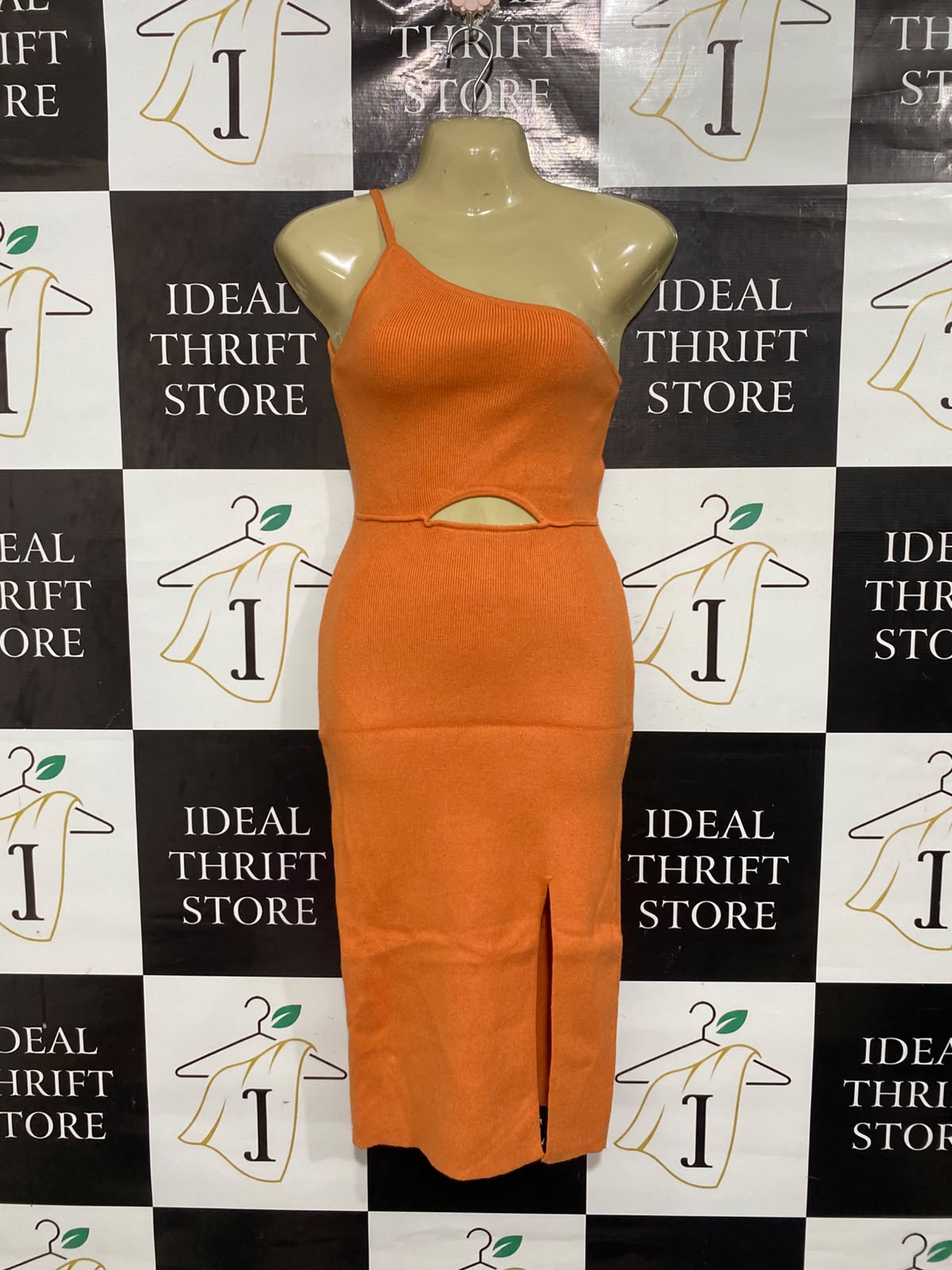 SAINTS  SECRETS |XS | BUST 15 | A76 | ORANGE ONE-SHOULDER CUT-OUT RIBBED MIDI DRESS