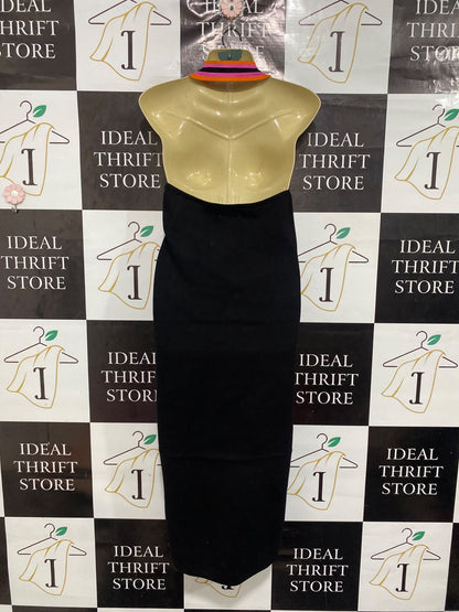 SEVEN WONDERS |XL | BUST 16 | A76 | BLACK HALTER NECK COLORBLOCK MAXI DRESS