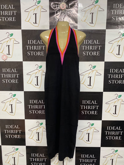 SEVEN WONDERS |XL | BUST 16 | A76 | BLACK HALTER NECK COLORBLOCK MAXI DRESS