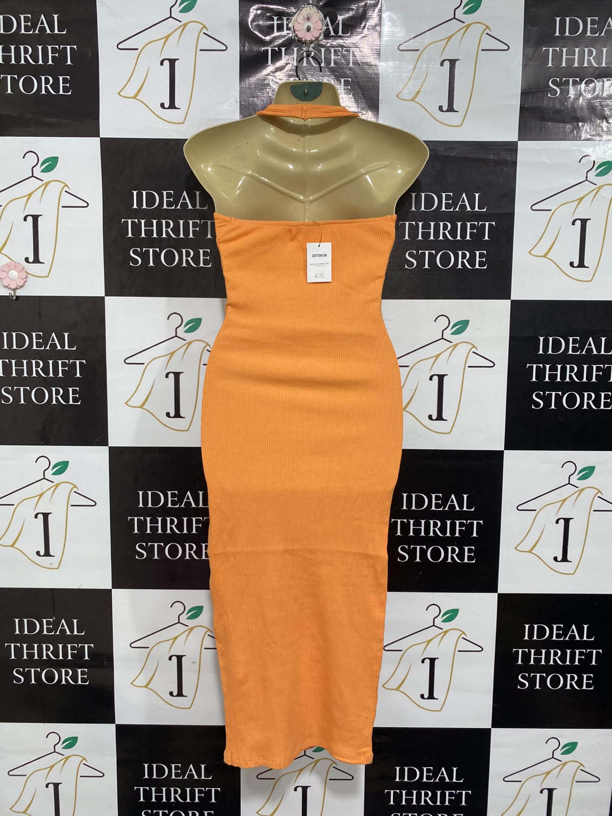 COTTON ON |XS | BUST 15 | A76 | ORANGE RIBBED RACERBACK MIDI DRESS