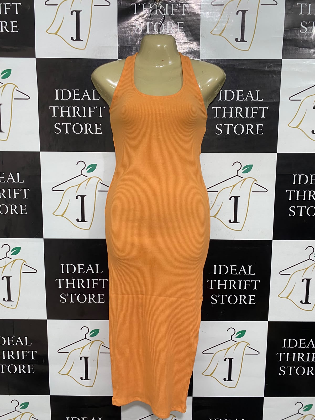 COTTON ON |XS | BUST 15 | A76 | ORANGE RIBBED RACERBACK MIDI DRESS