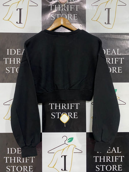 BLACK LADY |M | BUST 19| A76 | BLACK CONCRETE GRAPHIC CROPPED SWEATSHIRT
