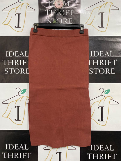 ALLY FASHION |M | WAIST 28 | A75 | RUST BROWN RIBBED MIDI SKIRT