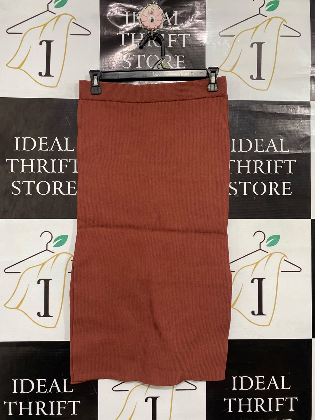 ALLY FASHION |M | WAIST 28 | A75 | RUST BROWN RIBBED MIDI SKIRT