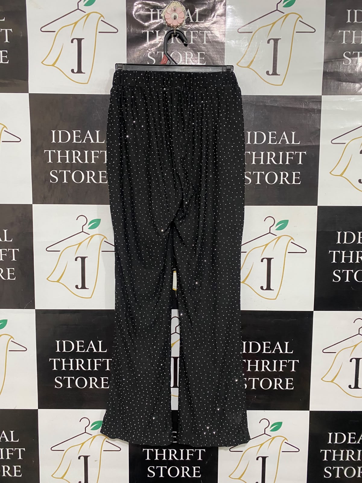 VALLEYGIRL |S | WAIST 22 | A75 | BLACK RHINESTONE EMBELLISHED WIDE LEG TROUSERS
