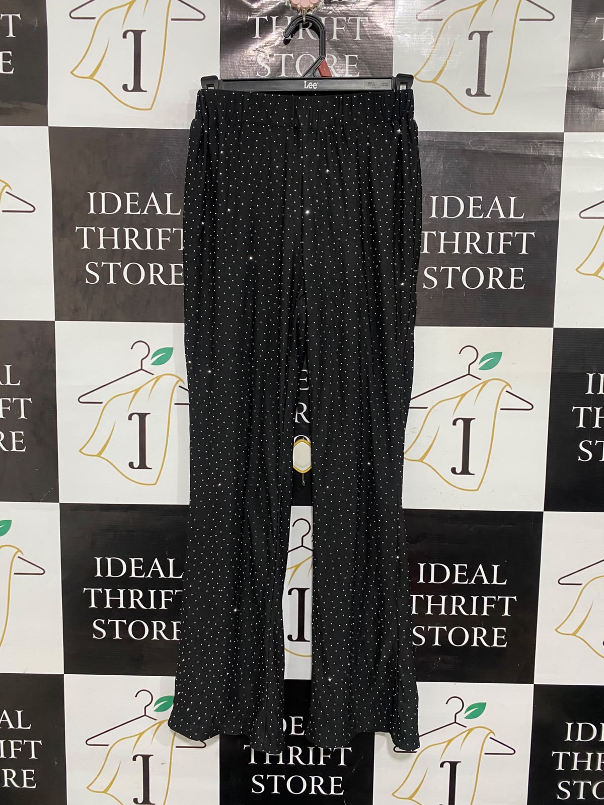 VALLEYGIRL |S | WAIST 22 | A75 | BLACK RHINESTONE EMBELLISHED WIDE LEG TROUSERS