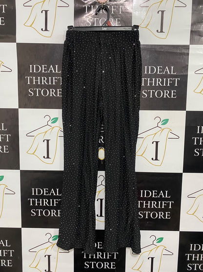 VALLEYGIRL |S | WAIST 22 | A75 | BLACK RHINESTONE EMBELLISHED WIDE LEG TROUSERS
