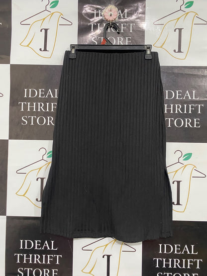 VALLEYGIRL |L | WAIST 28 | A75 | BLACK RIBBED SIDE-SLIT MIDI SKIRT