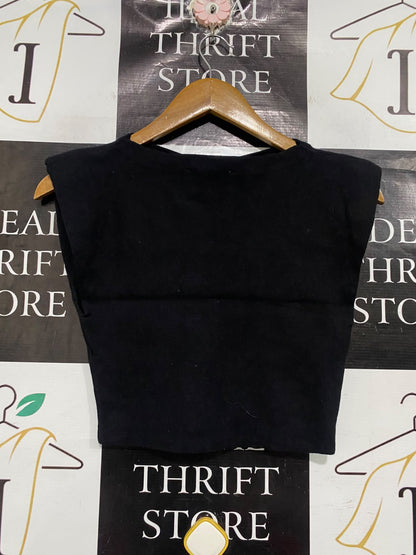 ZARA |M | BUST 14 | A75 | BLACK PADDED SHOULDER SLEEVELESS CROP TOP