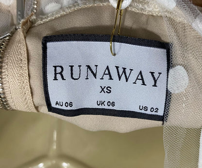 RUNAWAY |XS | BUST 15 | A75 | BEIGE POLKA DOT MESH LONG SLEEVE CORSET TOP