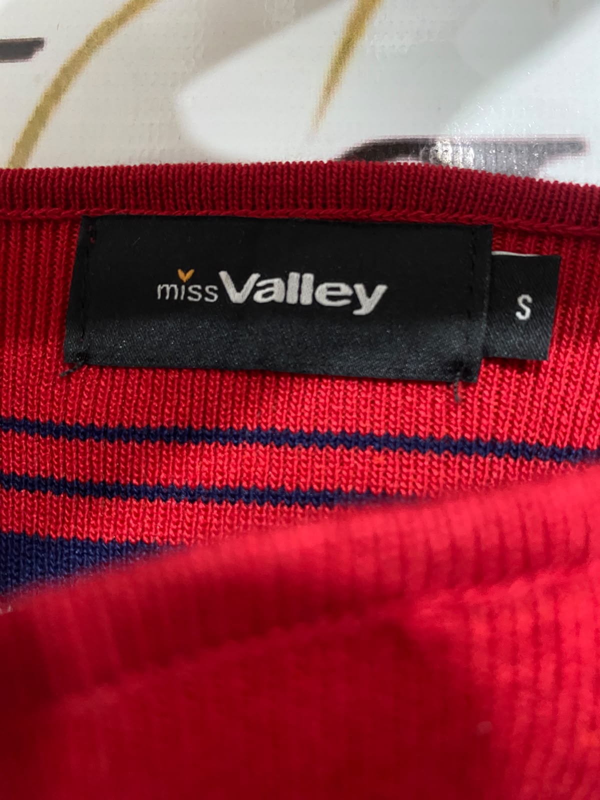 MISS VALLEY |S | BUST 13 | A75 | RED AND NAVY BLUE STRIPED KNITTED BODYSUIT