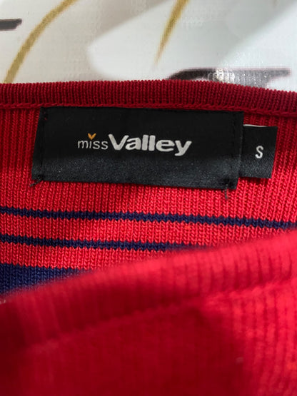 MISS VALLEY |S | BUST 13 | A75 | RED AND NAVY BLUE STRIPED KNITTED BODYSUIT
