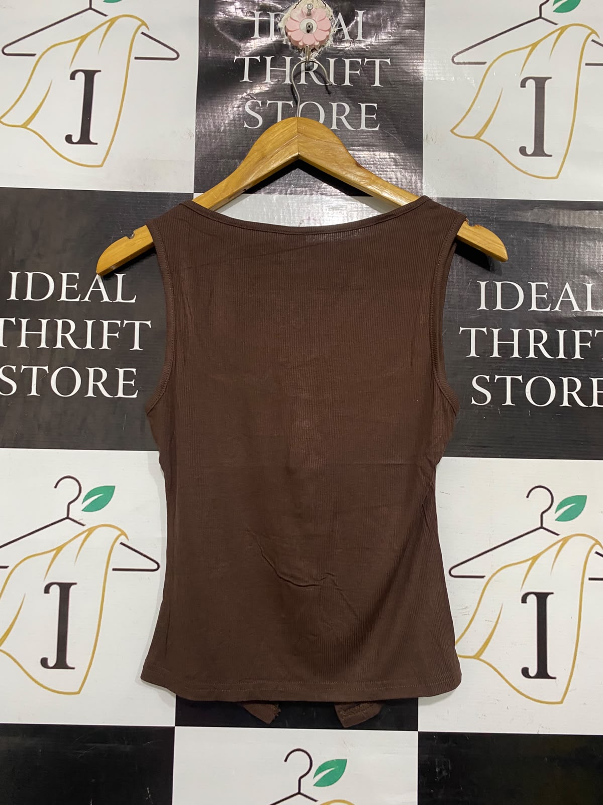 SHEIN |L | BUST 15 | A75 | BROWN RIBBED FRONT BUTTON-UP TANK TOP