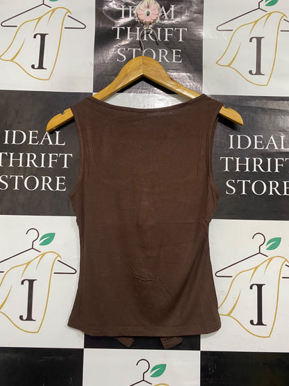 SHEIN |L | BUST 15 | A75 | BROWN RIBBED FRONT BUTTON-UP TANK TOP