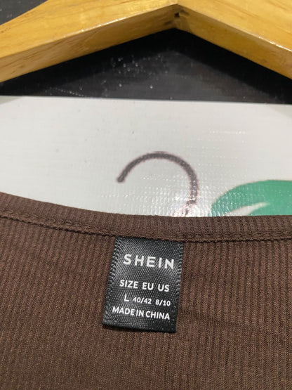 SHEIN |L | BUST 15 | A75 | BROWN RIBBED FRONT BUTTON-UP TANK TOP