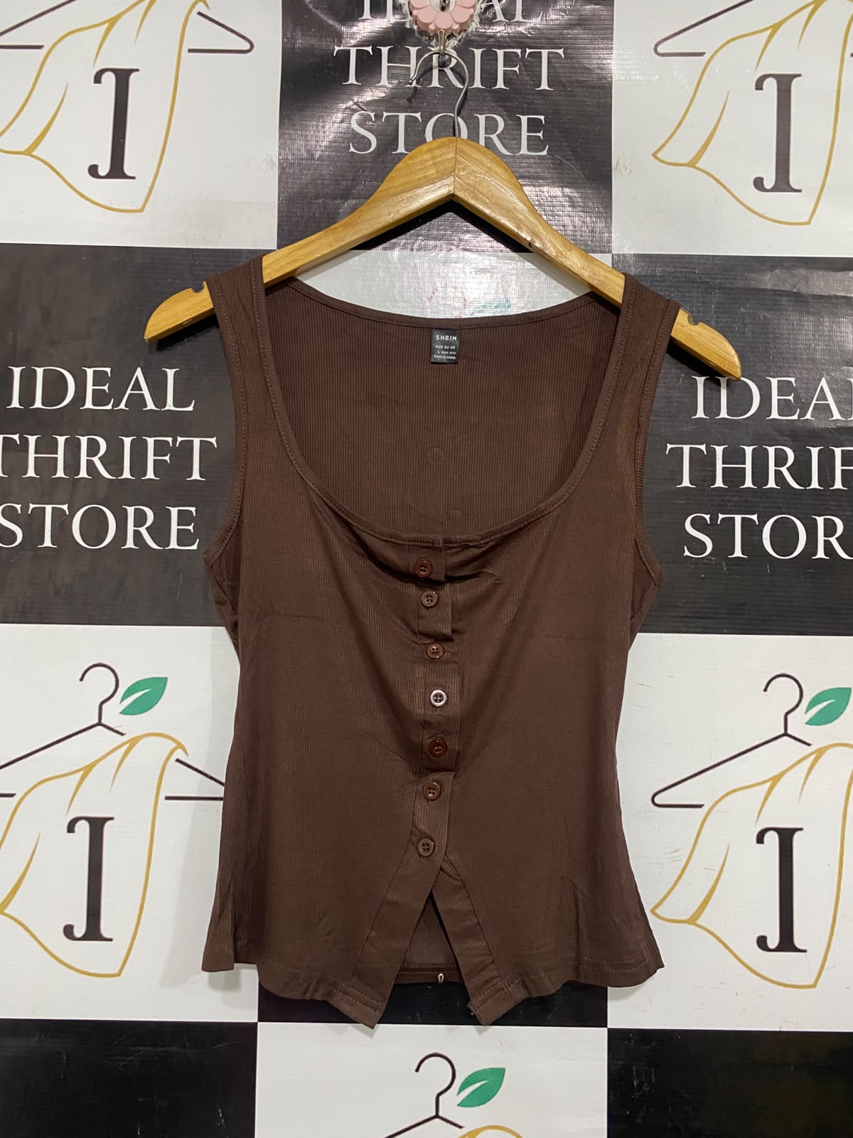 SHEIN |L | BUST 15 | A75 | BROWN RIBBED FRONT BUTTON-UP TANK TOP