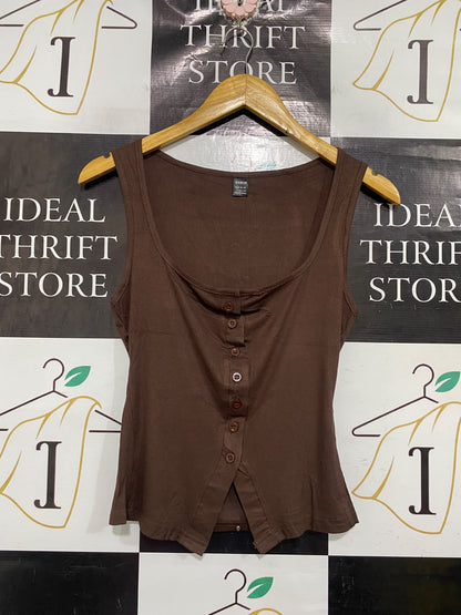 SHEIN |L | BUST 15 | A75 | BROWN RIBBED FRONT BUTTON-UP TANK TOP