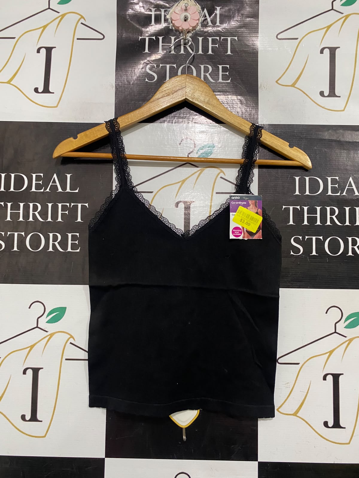 ANKO |M | BUST 13 | A75 | BLACK LACE TRIM SEAMLESS CAMI TOP