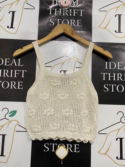 ZARA | S| BUST 13 | A75 | OFF-WHITE CROCHET FLORAL EMBELLISHED CAMI TANK TOP