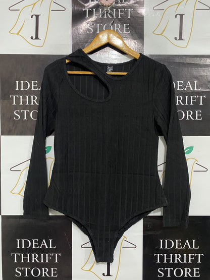 SHEIN CURVE |XL | BUST 17 | A75 | BLACK RIBBED CUT-OUT LONG SLEEVE BODYSUIT