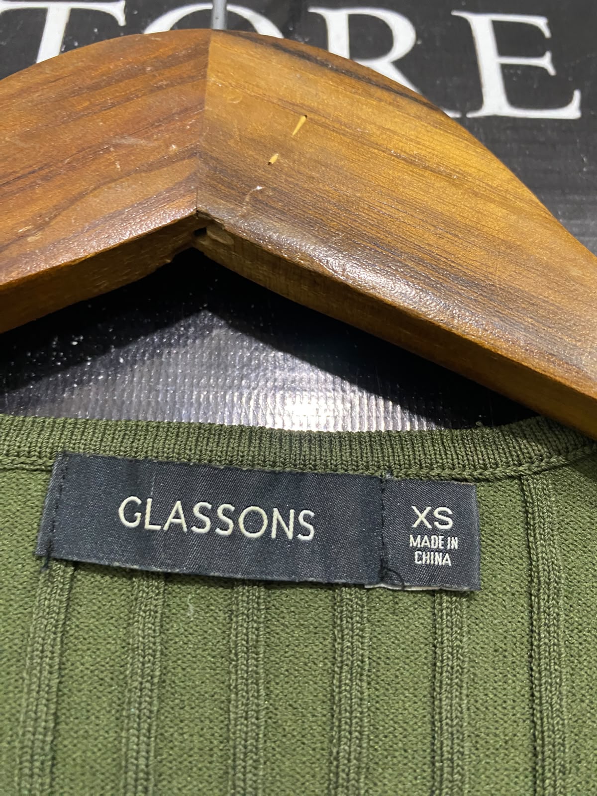 GLASSONS |XS | BUST 13 | A75 | OLIVE GREEN RIBBED LONG SLEEVE WRAP-TIE CROP TOP