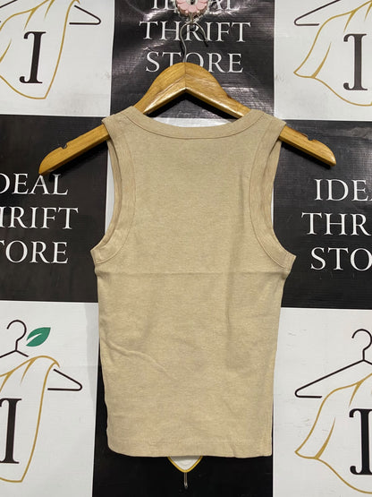 GLASSONS |S | BUST 12 | A75 | BEIGE RIBBED SCOOP NECK TANK TOP