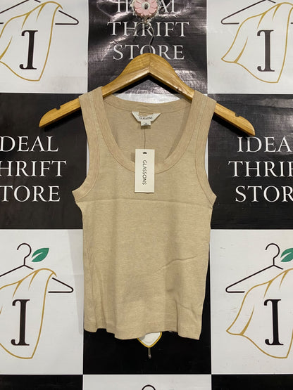 GLASSONS |S | BUST 12 | A75 | BEIGE RIBBED SCOOP NECK TANK TOP