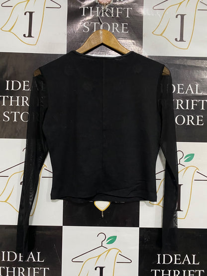 BEDO |M | BUST 17 | A75 | BLACK LONG SLEEVE JEWEL EMBELLISHED MESH ACCENT TOP