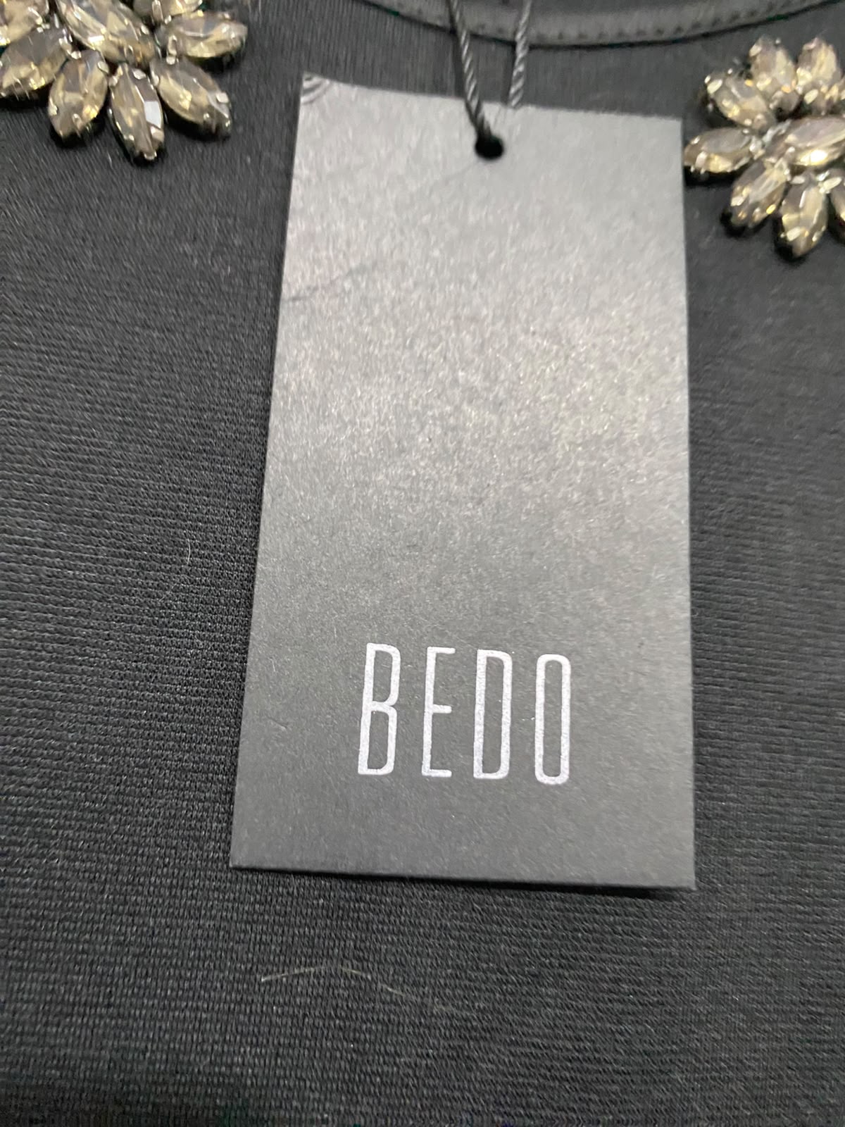 BEDO |M | BUST 17 | A75 | BLACK LONG SLEEVE JEWEL EMBELLISHED MESH ACCENT TOP