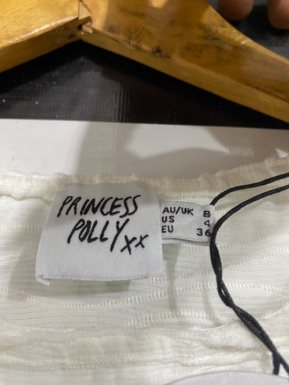 PRINCESS POLLY |S | BUST 14 | A75 | WHITE TEXTURED CRINKLE SHORT SLEEVE CROP TOP