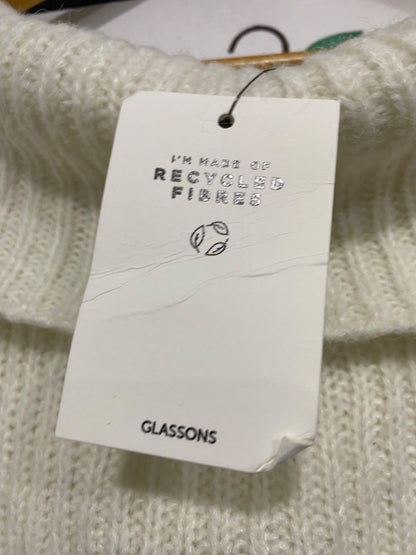 GLASSONS |XS | BUST 12| A75 | WHITE RIBBED OFF-SHOULDER FOLDOVER COLLAR KNIT TOP
