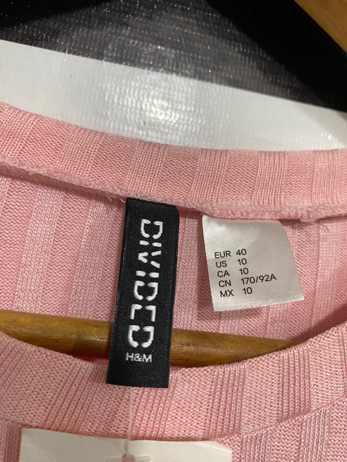 H&M |M | BUST 15 | A75 | PASTEL PINK RIBBED SHORT SLEEVE MIDI DRESS