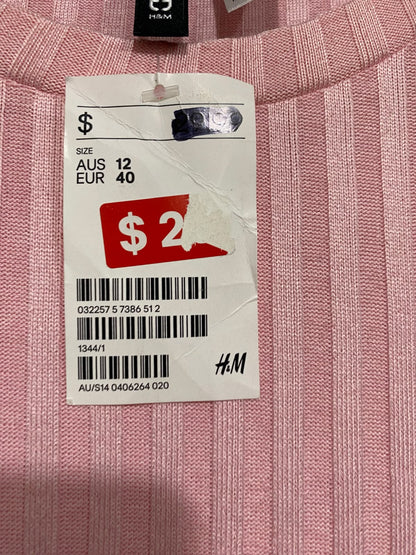 H&M |M | BUST 15 | A75 | PASTEL PINK RIBBED SHORT SLEEVE MIDI DRESS