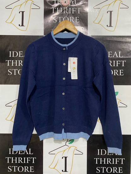 LINY XIN |M | BUST 19 | A75 | NAVY BLUE AND LIGHT BLUE LAYERED-LOOK BUTTON-UP CARDIGAN