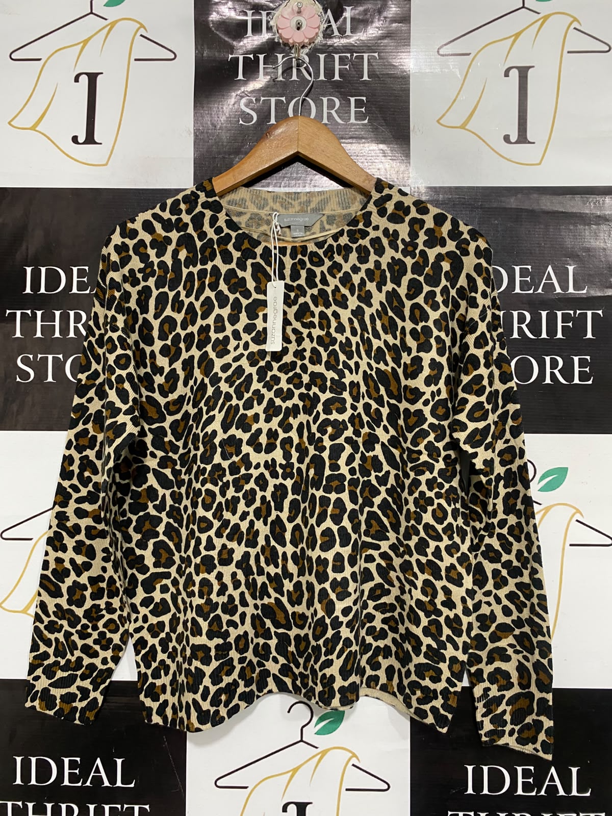 SUZANNE GRAE |S | BUST 21 | A75 | LEOPARD PRINT LONG SLEEVE KNIT PULLOVER TOP