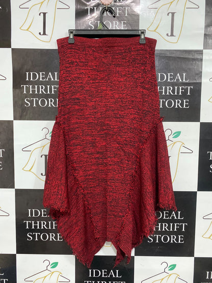 VERONIKA MAINE |L | WAIST 32 | A75 | RED AND BLACK MÉLANGE KNIT HANDKERCHIEF HEM SKIRT