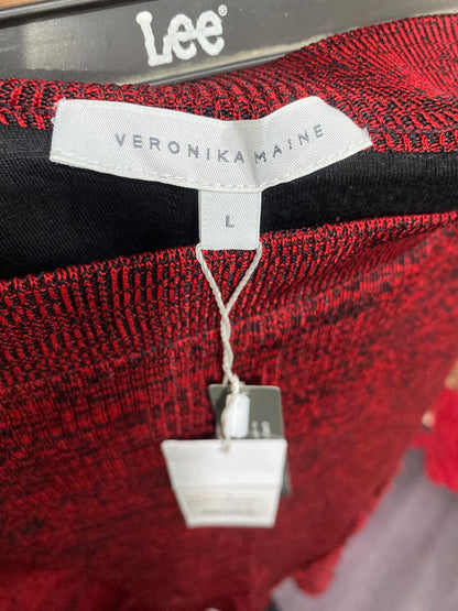 VERONIKA MAINE |L | WAIST 32 | A75 | RED AND BLACK MÉLANGE KNIT HANDKERCHIEF HEM SKIRT